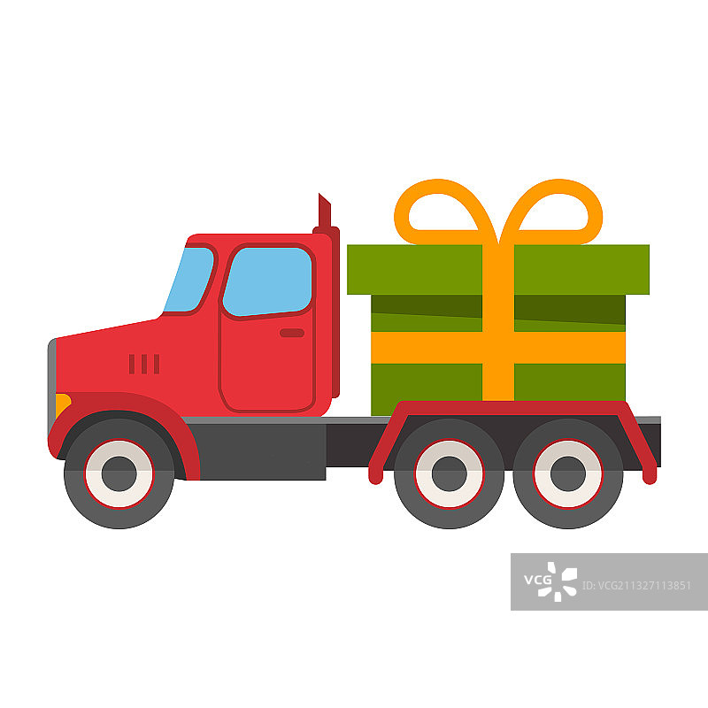 圣诞节：带有绿色礼品盒的半挂卡车图片素材