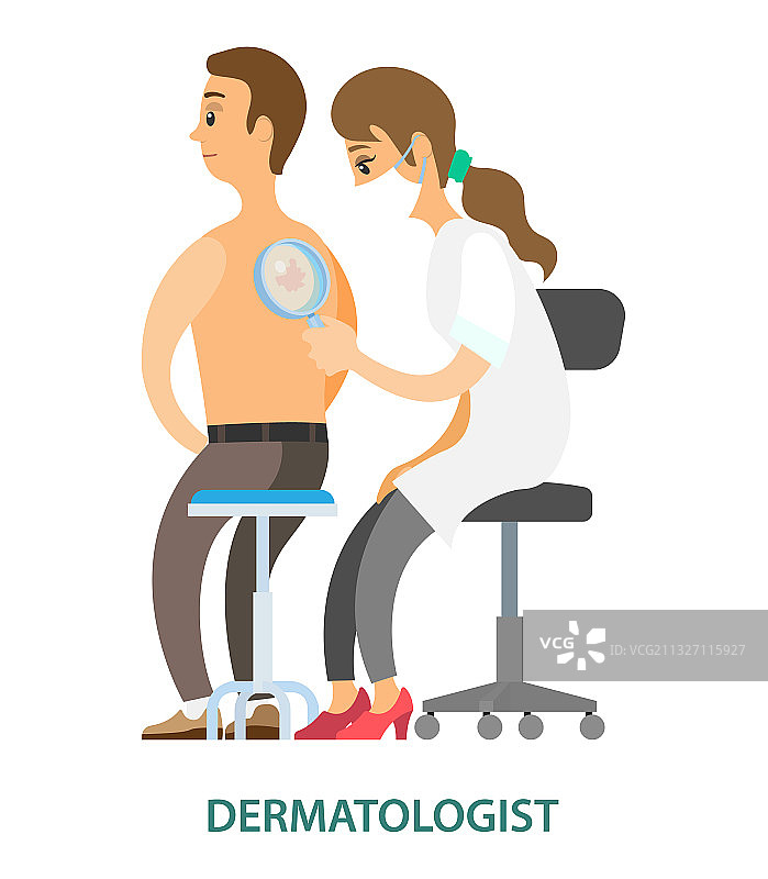 皮肤科医生用放大镜检查痣图片素材