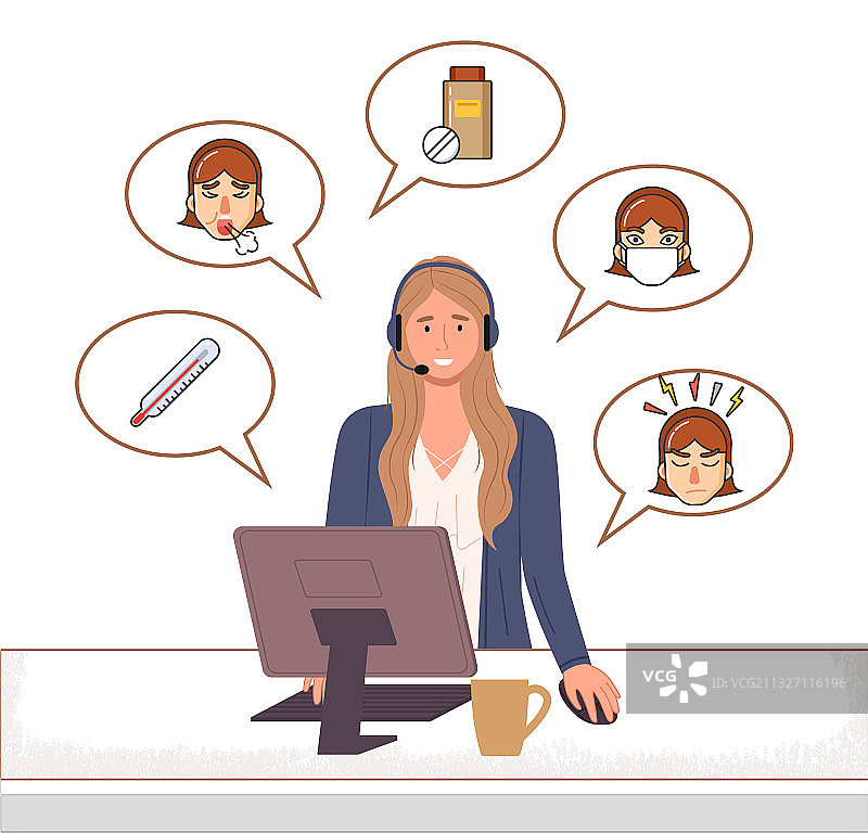 女性呼叫中心在线医疗护理角色图片素材