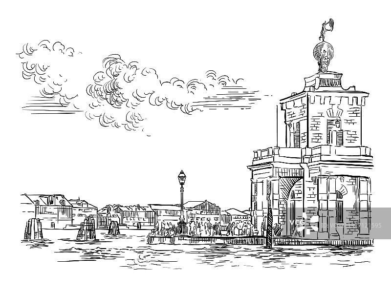 威尼斯天际线手绘图片素材