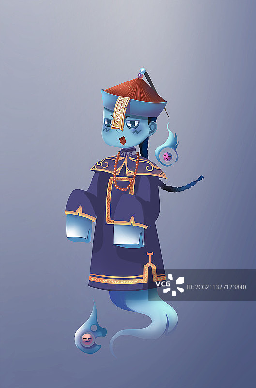 一只可爱的中国风僵尸、幽灵图片素材