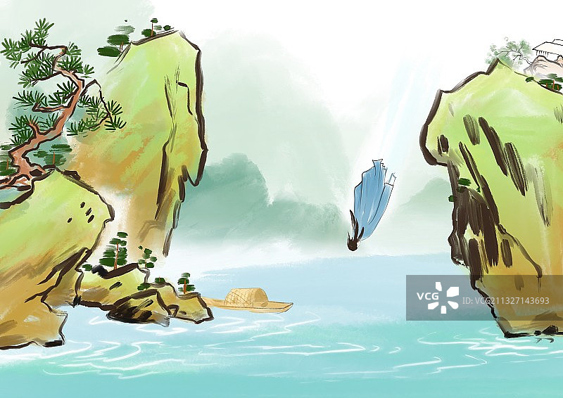 端午节插画传统文学故事屈原投江图片素材