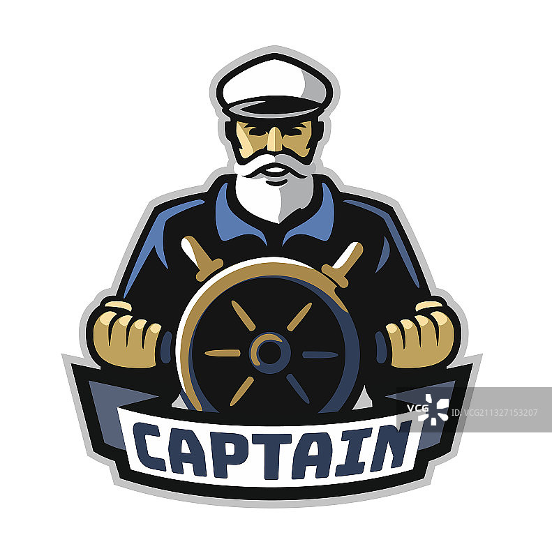 白色背景上的船长方向盘标志图片素材