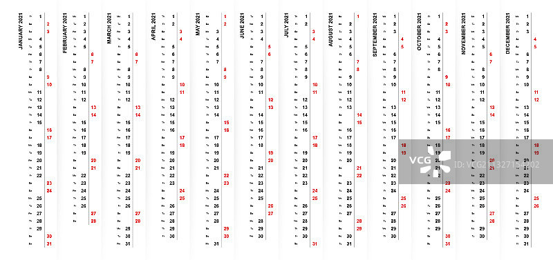 2021年竖版日历设计（含周六周日）图片素材