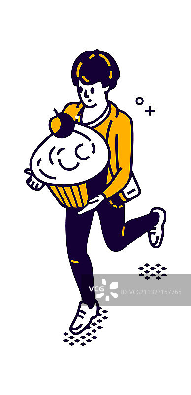 男子配送食物2.5D插画图片素材