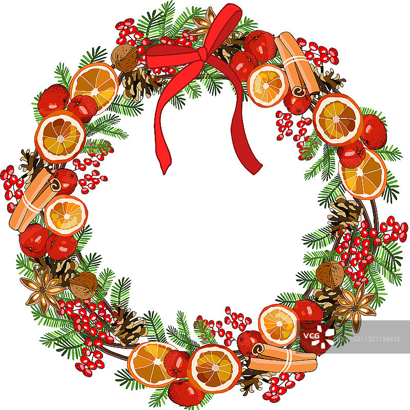 带有新年传统标志的花环图片素材