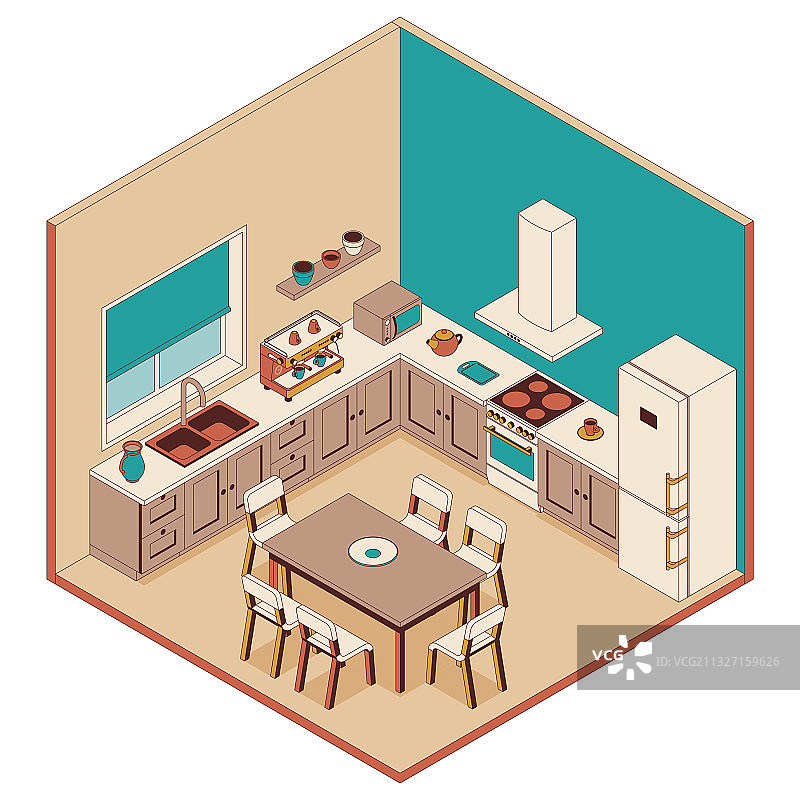 2.5D风格厨房扶手椅家具图片素材