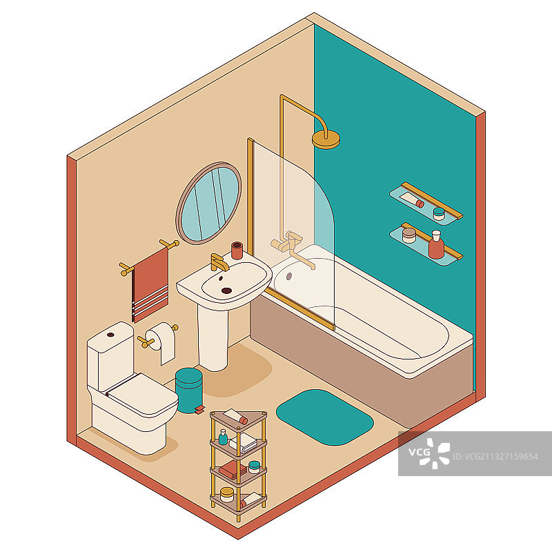 2.5D浴室：浴缸与盥洗盆图片素材