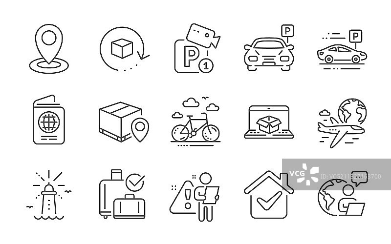 护照停车场和灯塔图标集图片素材