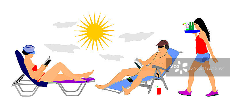 躺在日光浴躺椅上的情侣图片素材