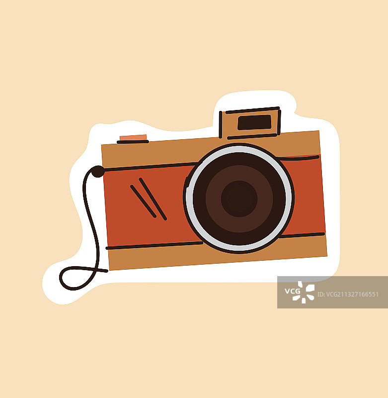 米色背景上的棕色复古相机轮廓图片素材