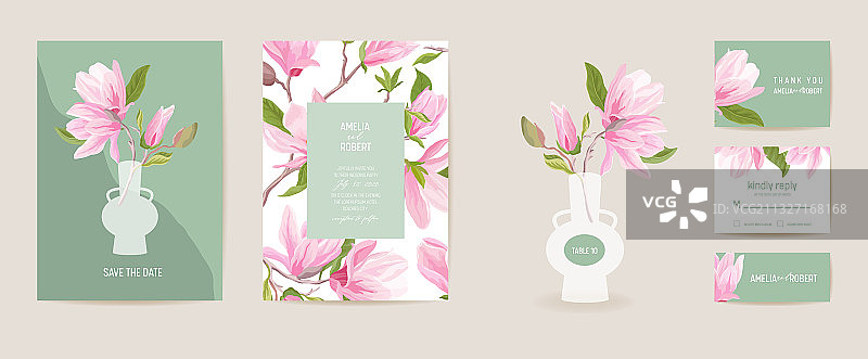 复古风玉兰花婚礼邀请卡图片素材