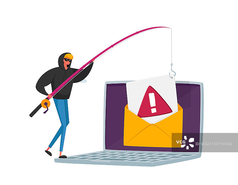 网络钓鱼的小黑客角色图片素材