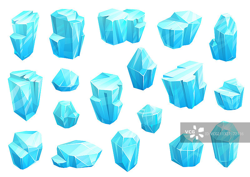 蓝色魔法冰晶宝石图标合集图片素材