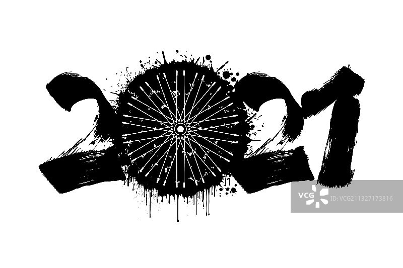 抽象数字2021和自行车轮图片素材