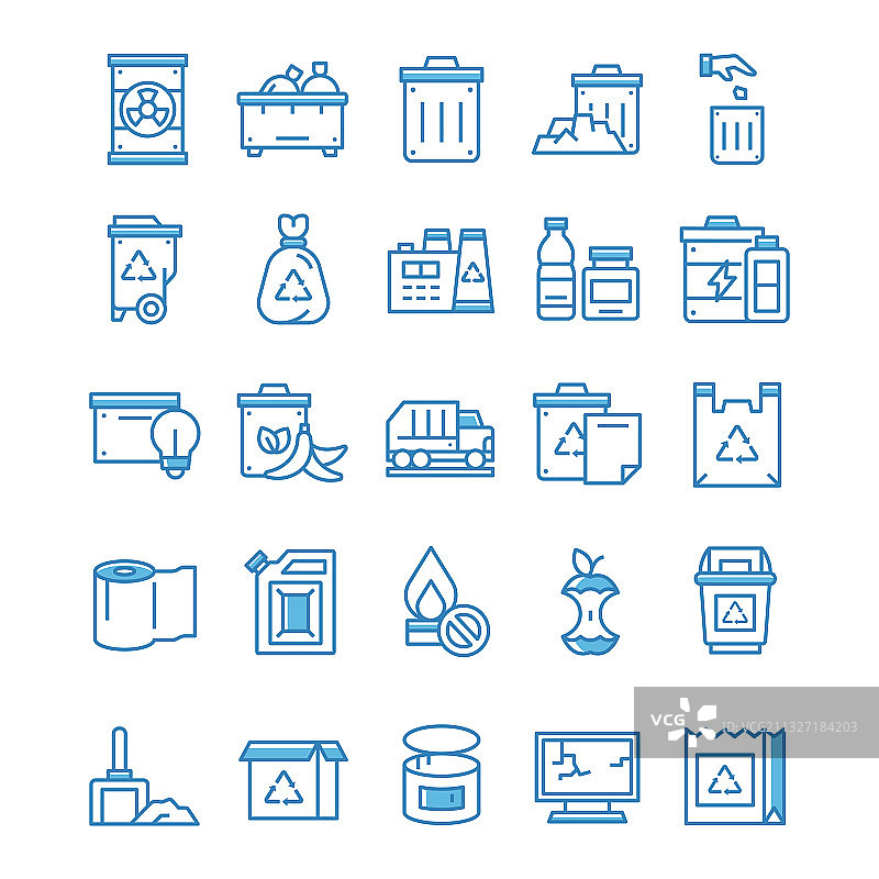 蓝色风格的垃圾图标套装图片素材