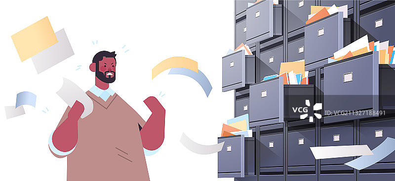 过度劳累的商人正在搜索文件图片素材