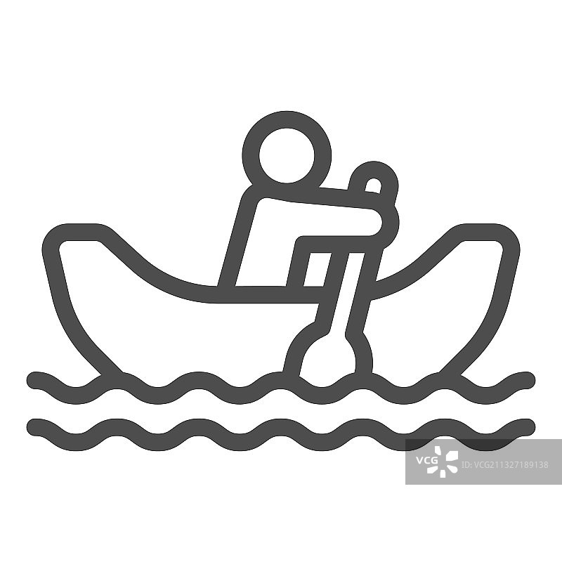 在水上乐园的船上划桨的男人线条图标图片素材