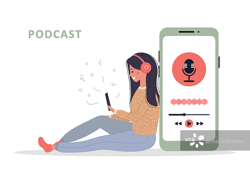 戴着耳机听音乐的年轻微笑女性图片素材