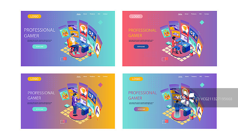 专业游戏玩家着陆页模板图片素材