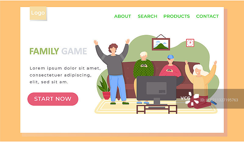 温馨家庭游戏着陆页模板图片素材