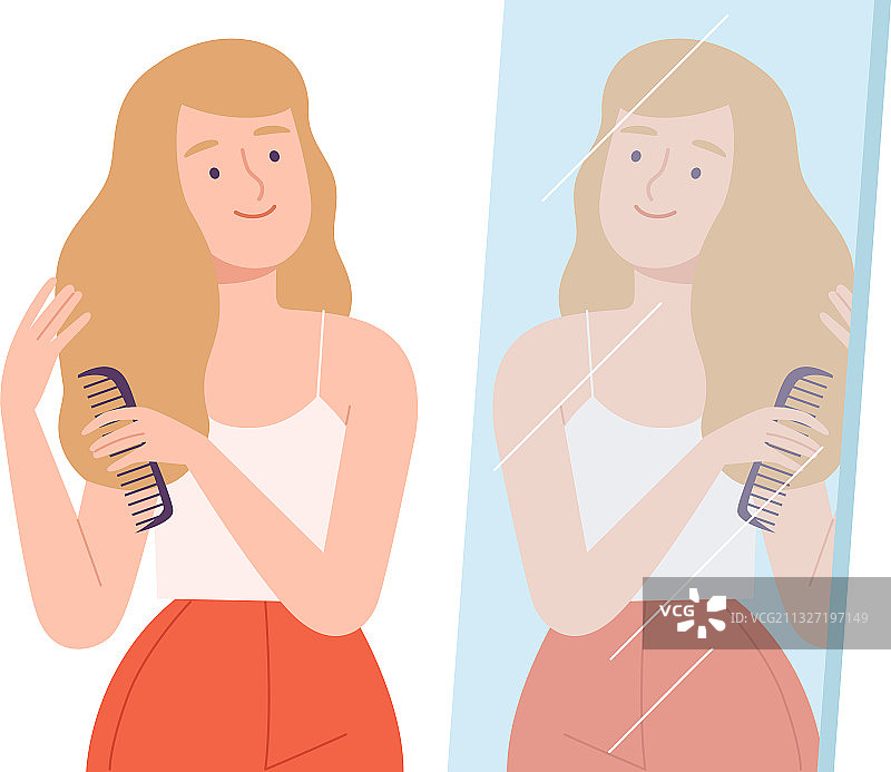 梳头的年轻漂亮女人图片素材