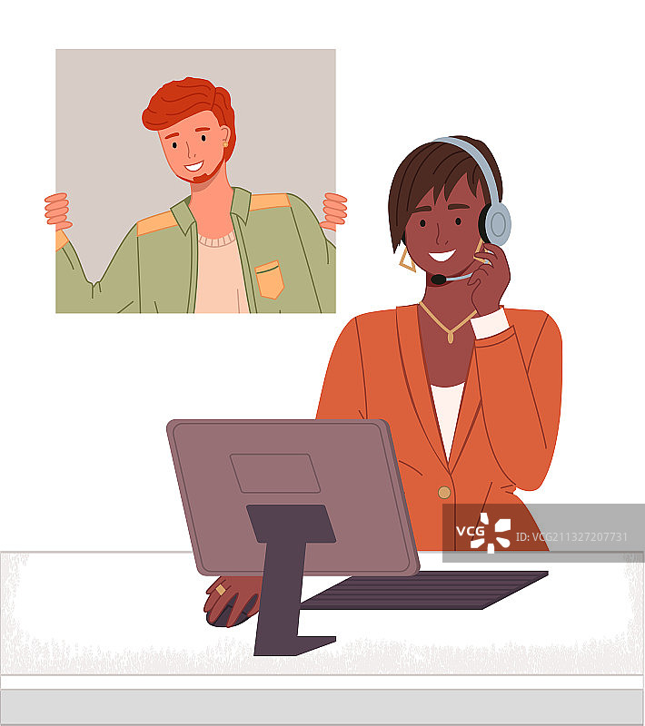 卡通女性在线客服热线图片素材