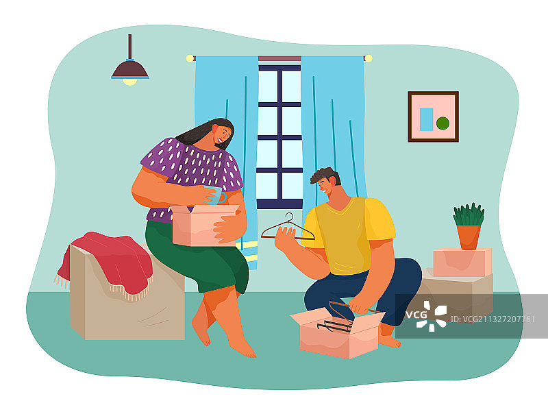 快乐的夫妇搬入新居图片素材