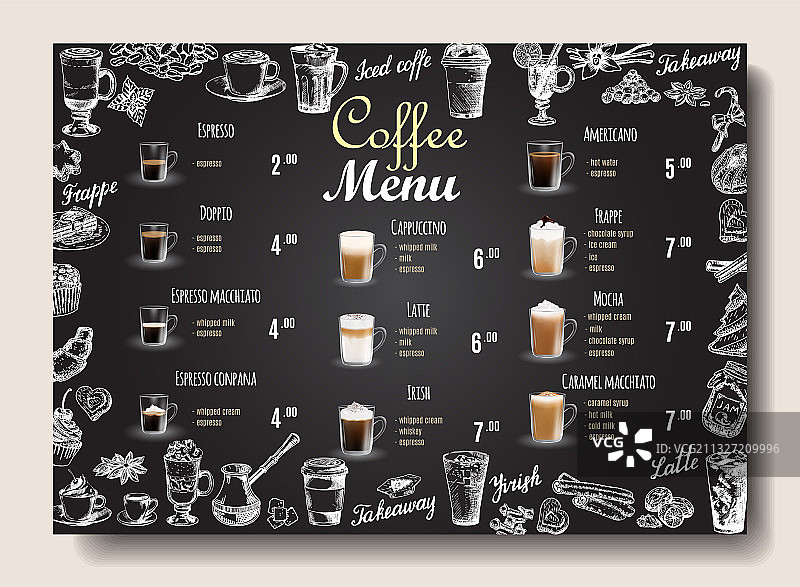 咖啡饮品菜单价格表图片素材