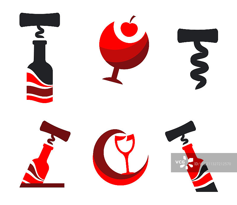 带软木塞和红酒瓶的标志套装图片素材