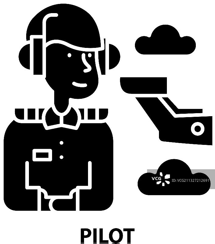 可编辑的飞行员图标黑色标志图片素材