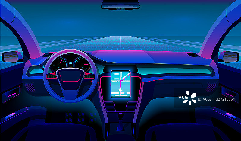 未来汽车霓虹灯现代内饰图片素材