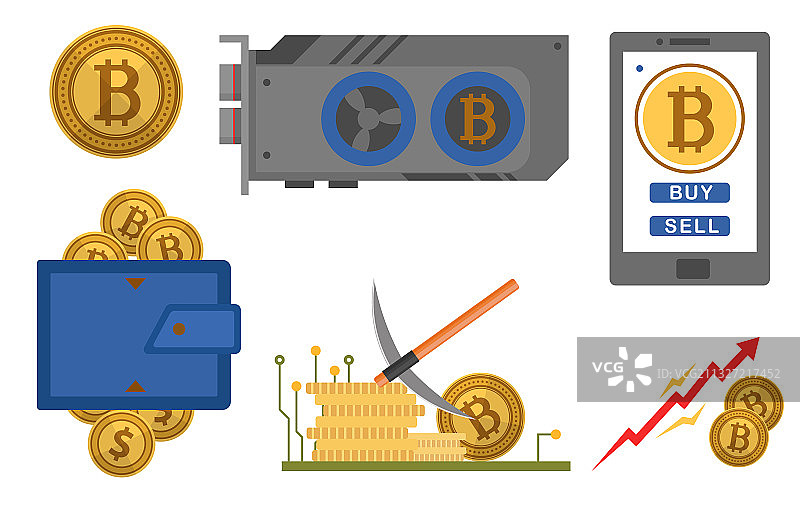 扁平风格比特币图标集数字货币图片素材