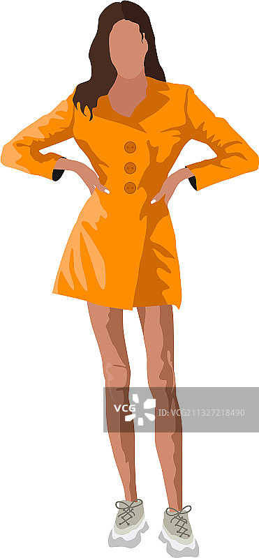 穿着橙色外套的棕色皮肤黑发女子图片素材