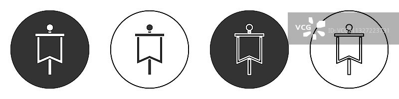 白色背景上的黑色中世纪旗帜图标图片素材