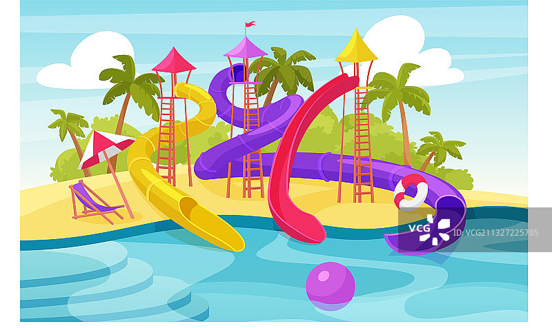 水上乐园卡通夏季水乐园图片素材