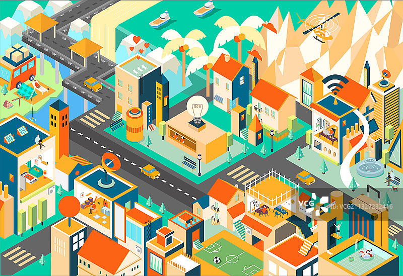 2.5D大场景现代化城市中心聚集地CBD图片素材