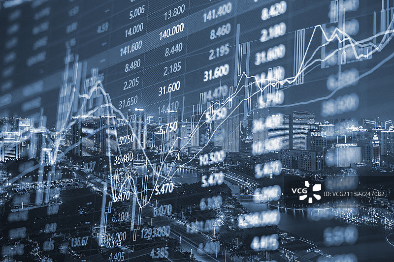 佛山城市建筑天际线和金融股市证券走势概念图片素材