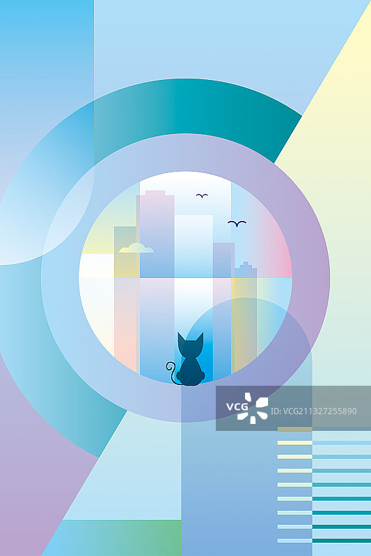 一只猫站在窗前看风景插画图片素材