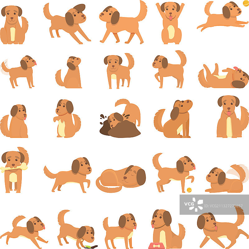 卡通风格的顽皮狗图标合集图片素材