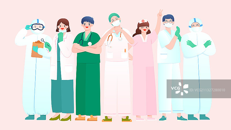 多名男女医生护士矢量插画人物元素图片素材