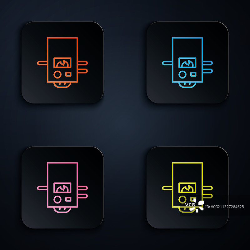 带有燃烧火焰的彩色霓虹线条燃气锅炉图片素材