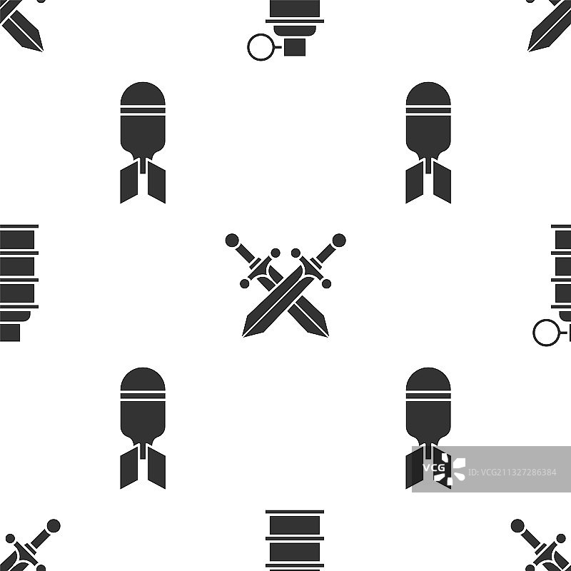 手榴弹和中世纪十字剑图片素材