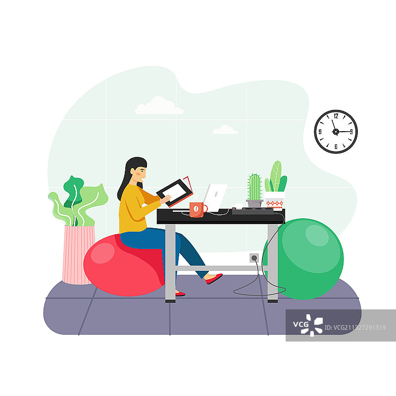 在现代办公室工作的快乐女孩图片素材