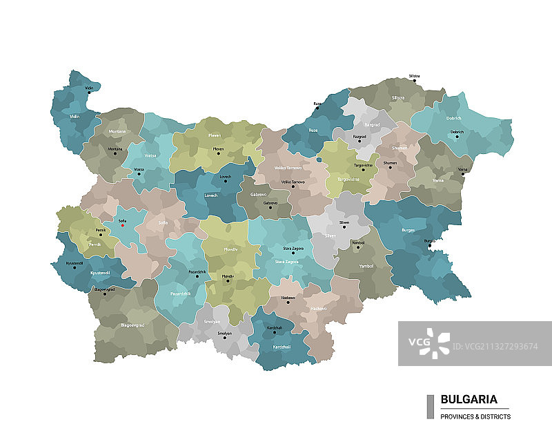 保加利亚带分区的详细地图图片素材