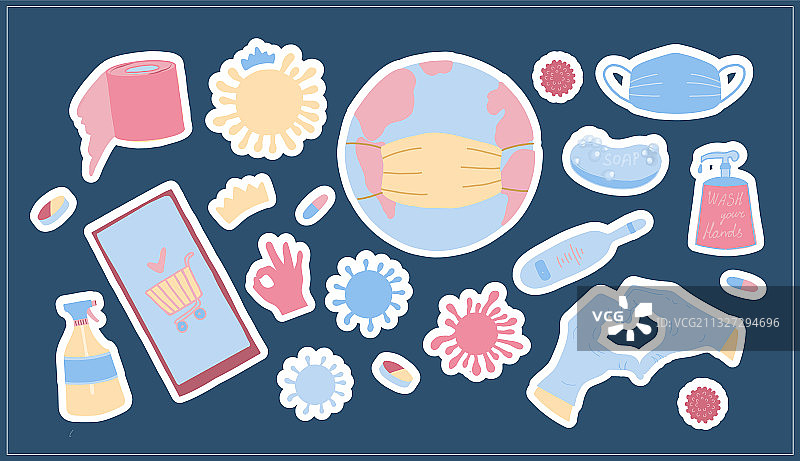 简约新冠病毒贴纸符号图片素材