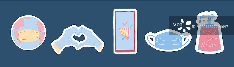 简约新冠病毒贴纸符号图片素材