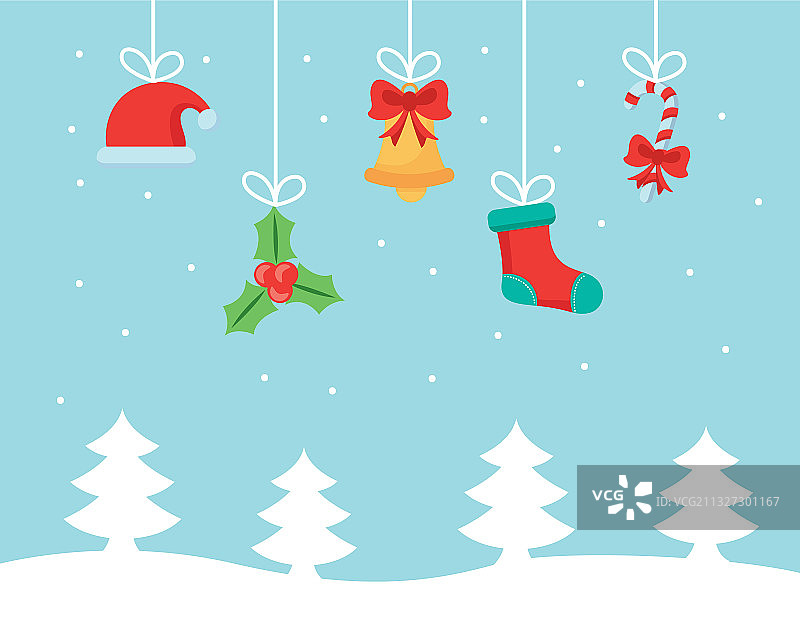 圣诞快乐主题，悬挂扁平图标图片素材