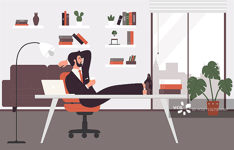 商人在休息时间喝茶图片素材