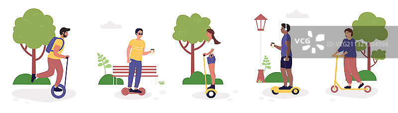 生态城市交通卡通人物套装图片素材